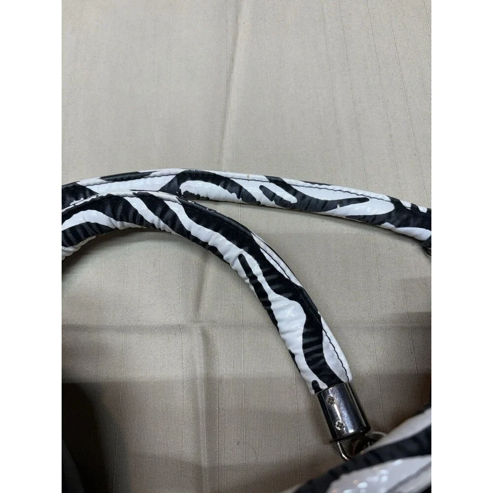 Vintage Y2K Zebra Print Ruffle Handbag Studded Hobo Bag Retro McBling Aesthetic - Picture 5 of 12